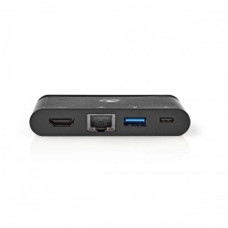 USB Multi-Port Adapter | USB 3.2 Gen 1 | USB-C™ Male | HDMI™ Female / RJ45 Female / USB-A Female / USB-C™ Female | Rond | Vernikkeld | Zwart | Doos - tcarf260bk