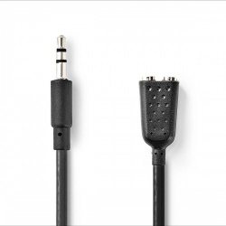 Stereo-Audiokabel | 3,5 mm Male | 2x 3,5 mm Female | Vernikkeld | 0.20 m | Rond | Zwart | Envelop - cagp22100bk02