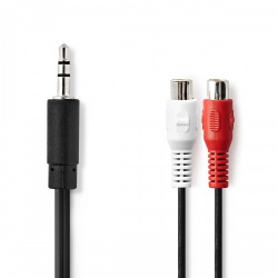 Stereo-Audiokabel | 3,5 mm Male | 2x RCA Female | Vernikkeld | 0.20 m | Rond | Zwart | Polybag - cagp22250bk02