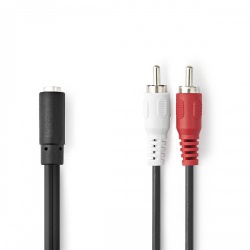 Stereo-Audiokabel | 2x RCA Male | 3,5 mm Female | Vernikkeld | 0.20 m | Rond | Zwart | Polybag - cagp22255bk02