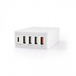 Oplader | 2x 3,0 A / 3x 2,4 A | Outputs: 5 | Poorttype: 1x USB-C™ / 4x USB-A | Geen Kabel Inbegrepen | 63 W | Automatische voltage selectie - wcpd30w120wt